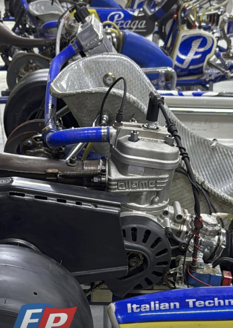 Close-up of a race-prepped kart engine